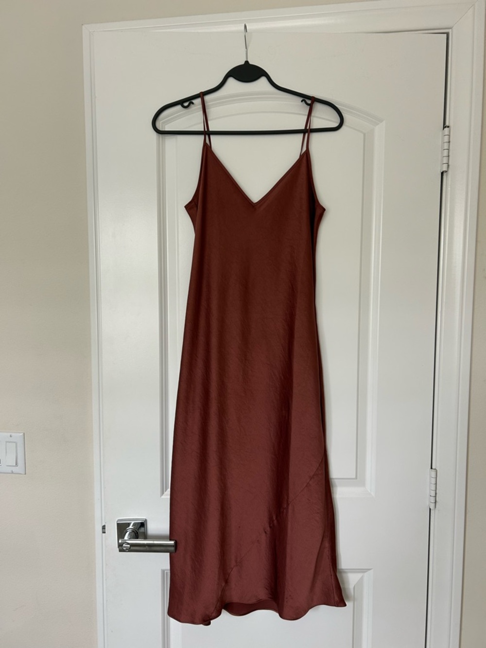 Aritzia Satin Slip Midi Dress in Rust